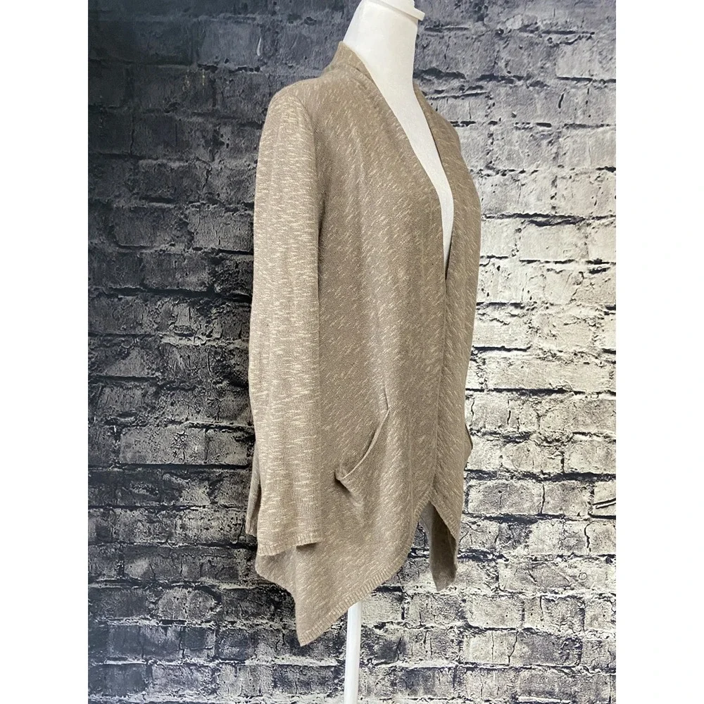Eileen Fisher Cardigan Sweater Womens S Beige Linen Cotton Open Front Drape Knit